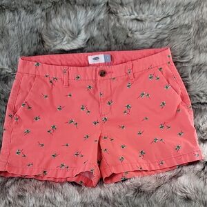Old Navy Pink and Green Palm Tree Bermuda Shorts Casual Style